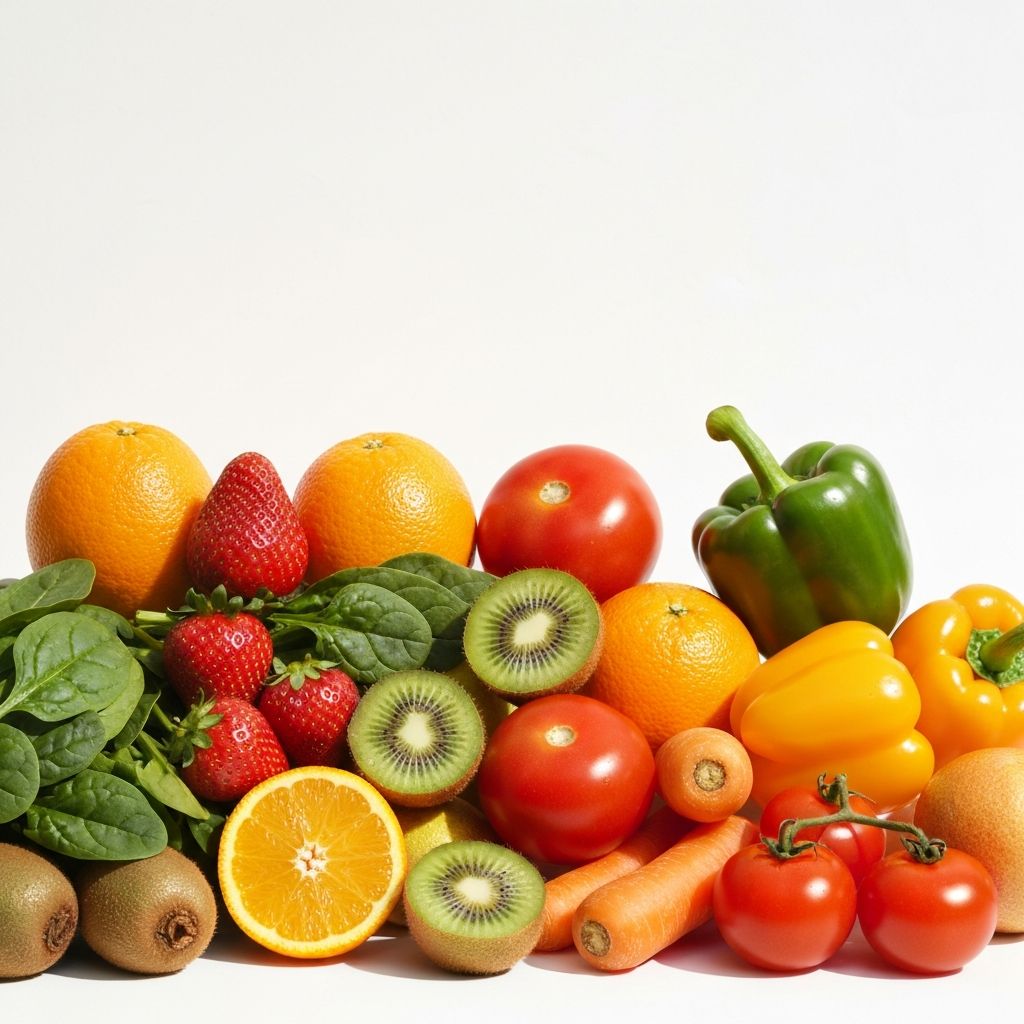 Fresh fruits and vegetables rich in vitamins
